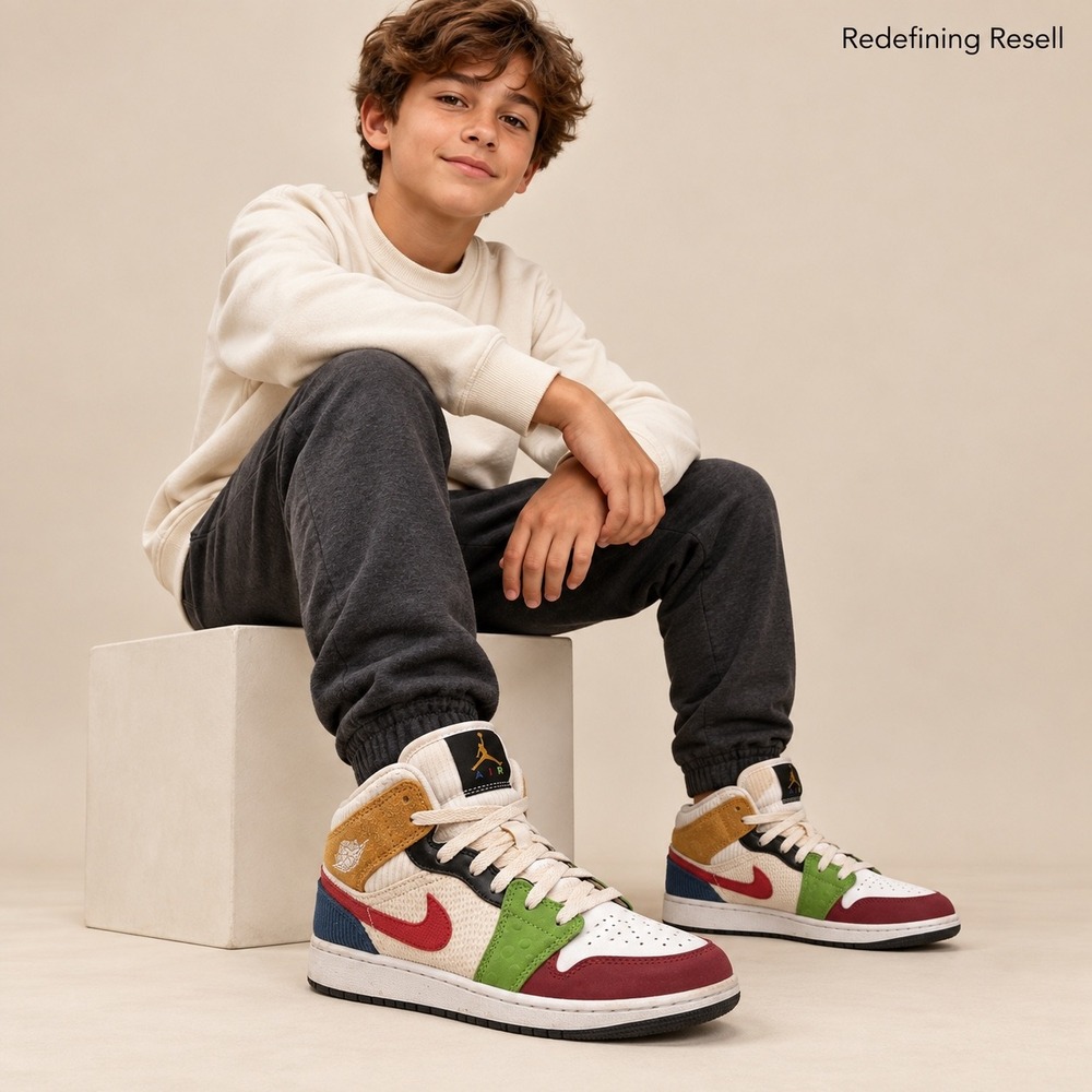 Jordan 1 Mid SE GS Craft Multi-Color Corduroy Sneakers DR6957-100 Kids Size 6Y
